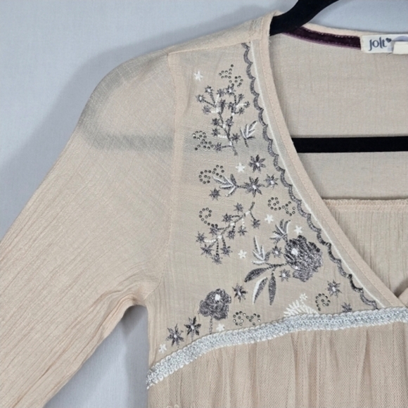 Babydoll Y2K Cream Lace Top Whimsy Sheer Lace Silver Metallic Trim Jolt Size XS - Picture 6 of 14